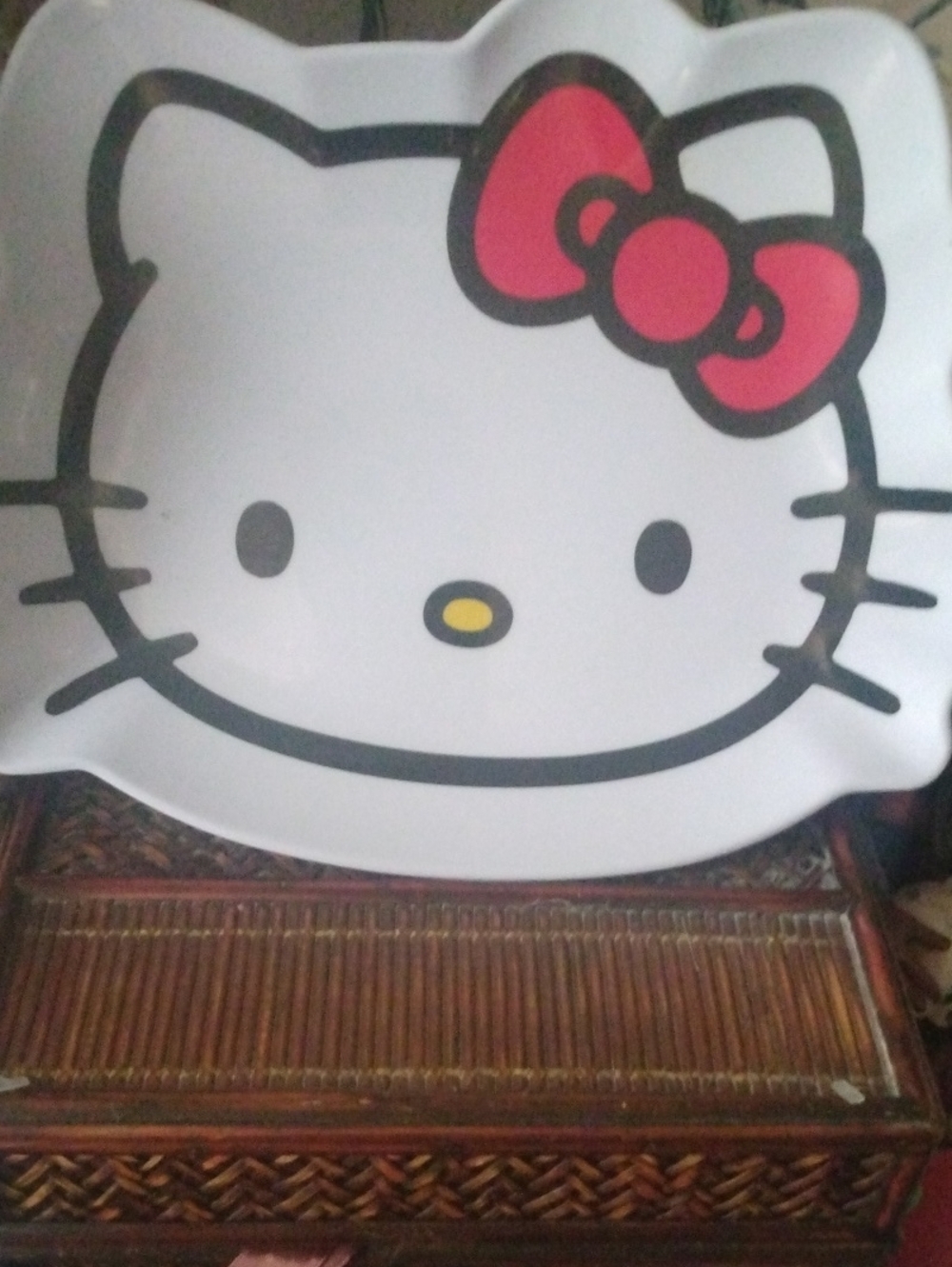 Sanrio Hello Kitty White Wall Art with Red Bow and Yellow Nose plate resin
